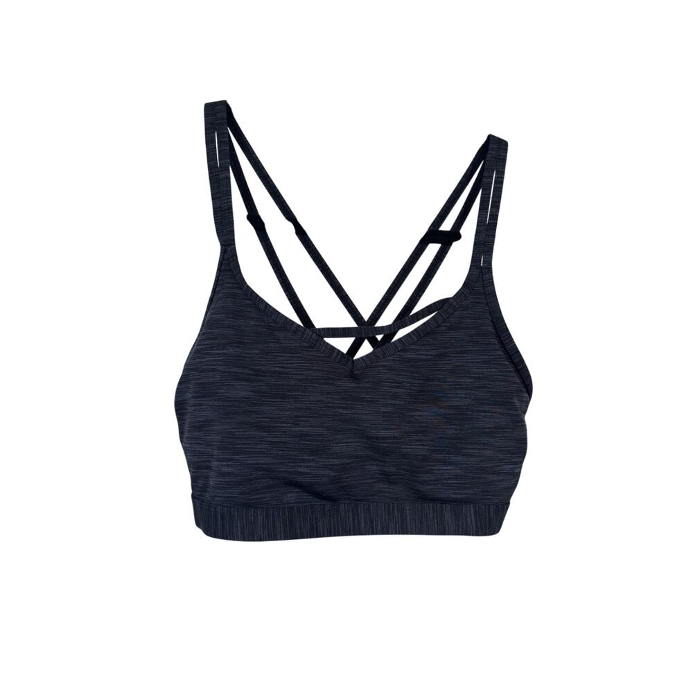 ZYIA ACTIVE Sports Bra Womens Medium Heather Gray Strappy V-Neck